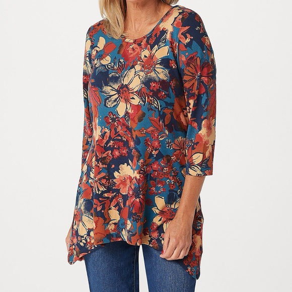 Denim&Co Tops - D & Co. Brushed Heavenly Jersey Floral Tunic, NWOT